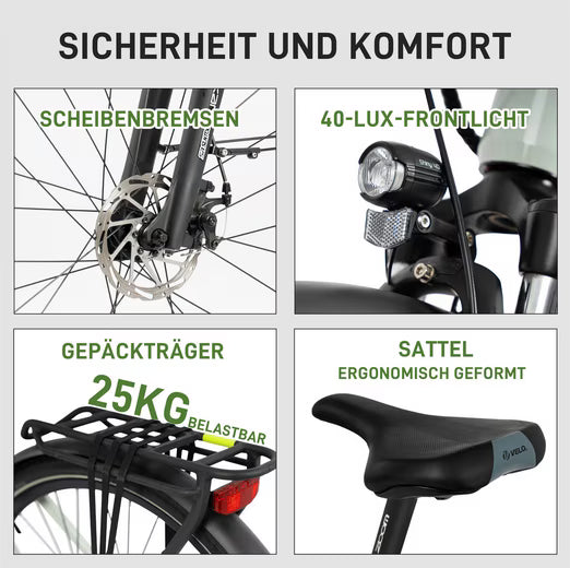 E-Bike Cityrad DERUIZ E-bike Quatrz-M 28 Zoll, leichtes City Pedelec 23.5kg