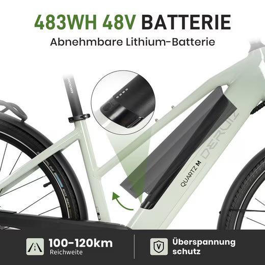 E-Bike Cityrad DERUIZ E-bike Quatrz-M 28 Zoll, leichtes City Pedelec 23.5kg